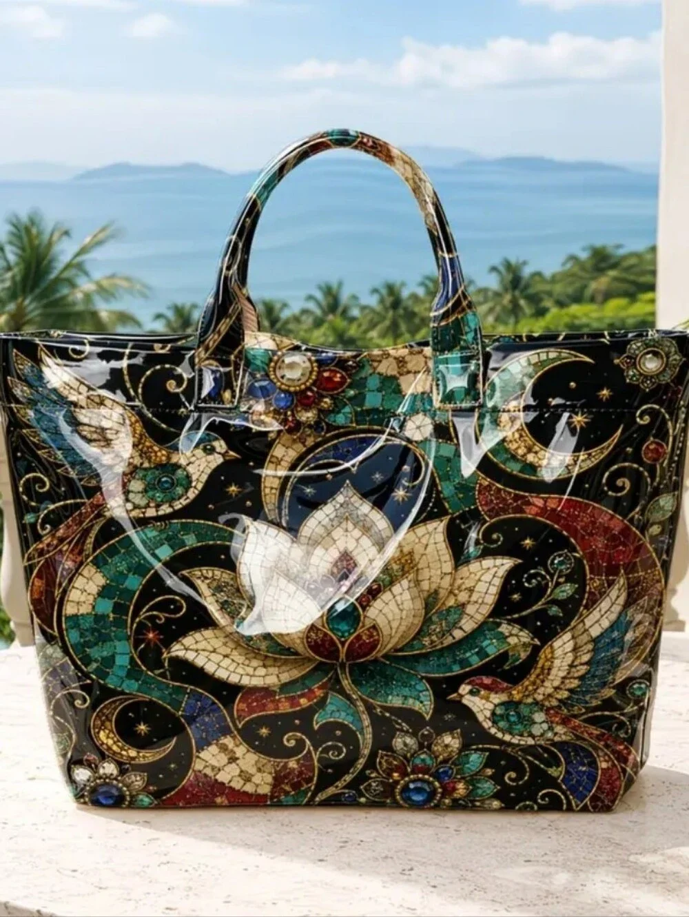 Beautiful Artsy Mosaic Lotus Flower Large Tote Daily Comnute Hand Bsg